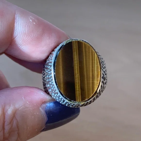 VINTAGENAVAJO NATIVE AMERICAN 925 SS TIGER EYE LARGE SIGNET RING MENS WOMANS
